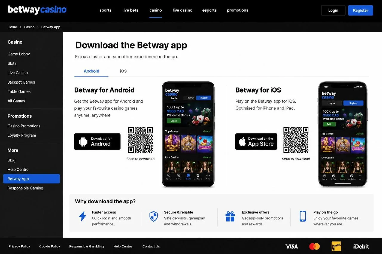 Betway Canada Guide — Downloading the Betway app on iOS and Android