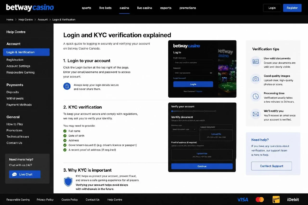 Betway Canada Guide — Login and KYC verification explained