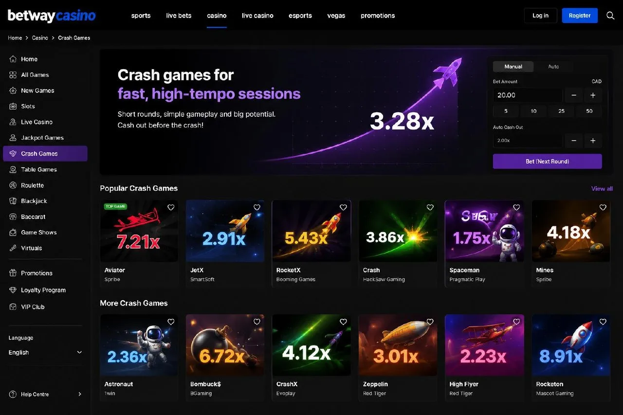 Betway Canada Guide — Crash games for fast, high-tempo sessions