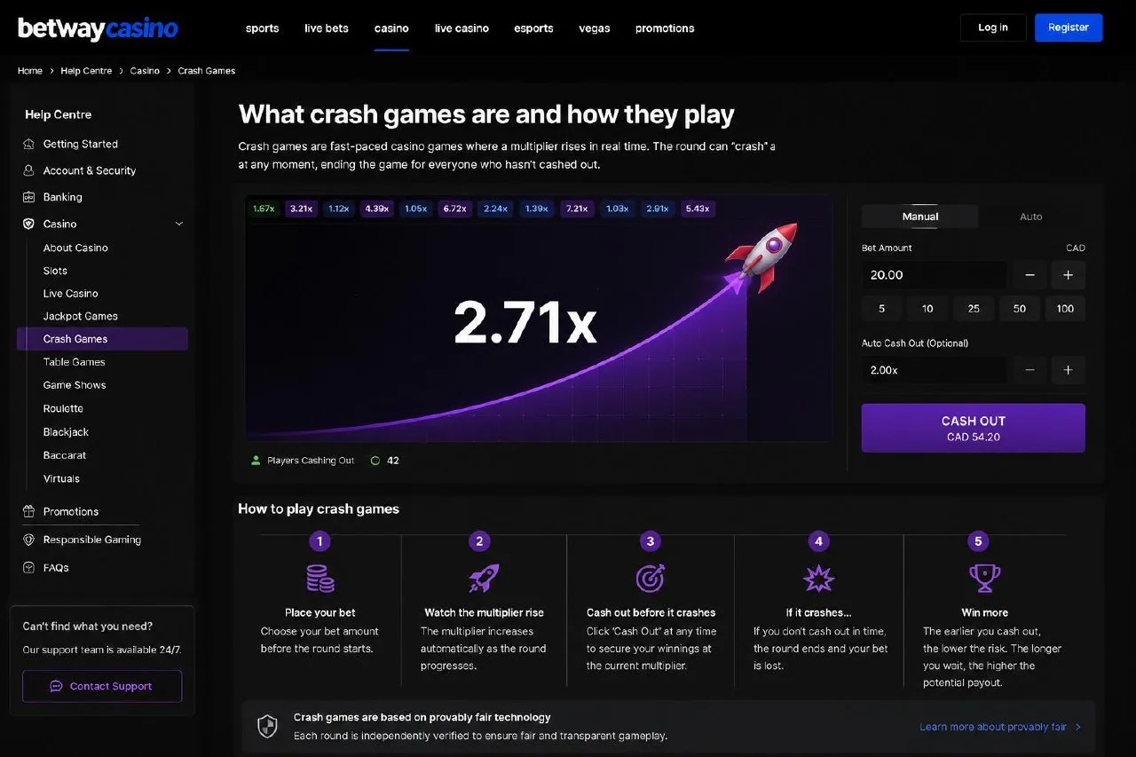Betway Canada Guide — What crash games are and how they play